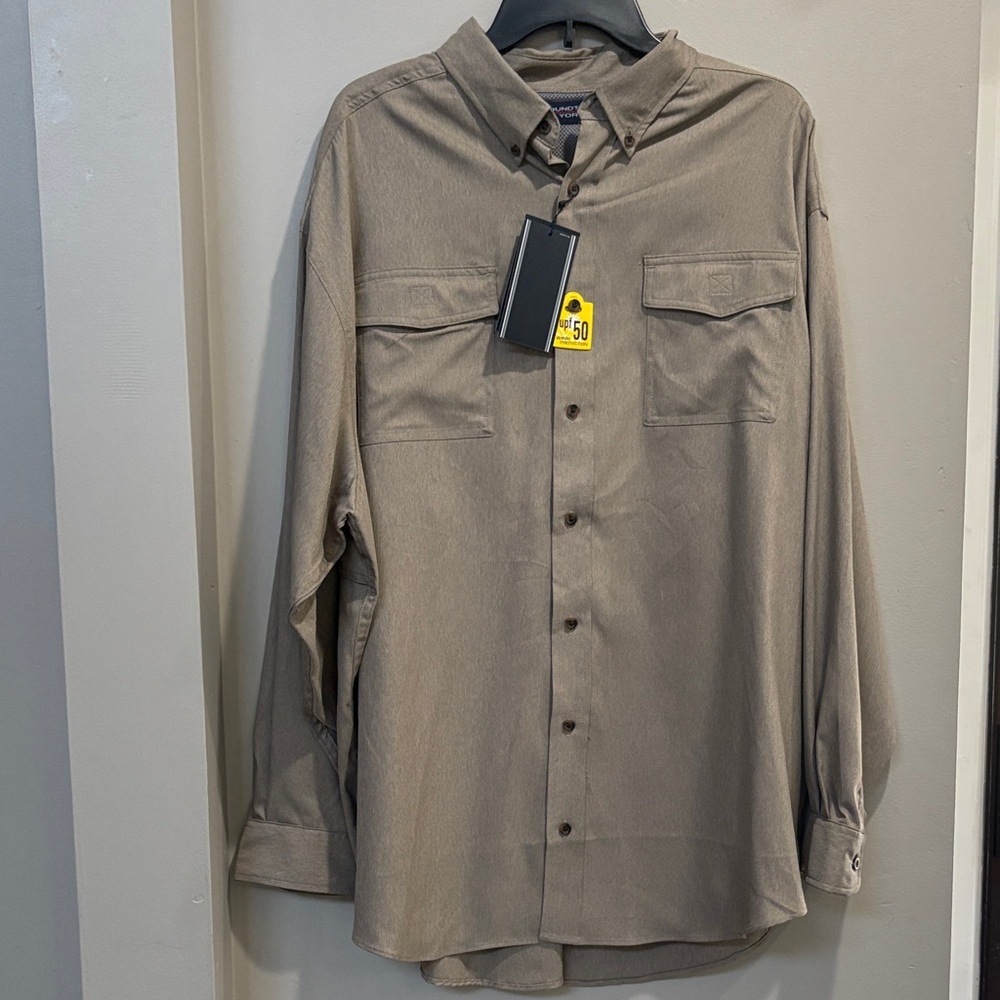 Roundtree & Yorke Men's Button-Down Shirt inTaupe Size 2XB